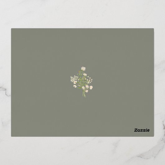 ホワイトフローラワイルドフラワーズボタニカルRSVPカード金ゴールド 箔招待状ポストカード (裏面)