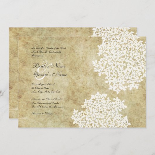 ホワイトフローラヴィンテージウェディング招待状 招待状 (正面/裏面)