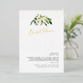 ホワイトフローラヴェイルゴールドフォイルブライダルシャワー 箔招待状 (立ち正面)