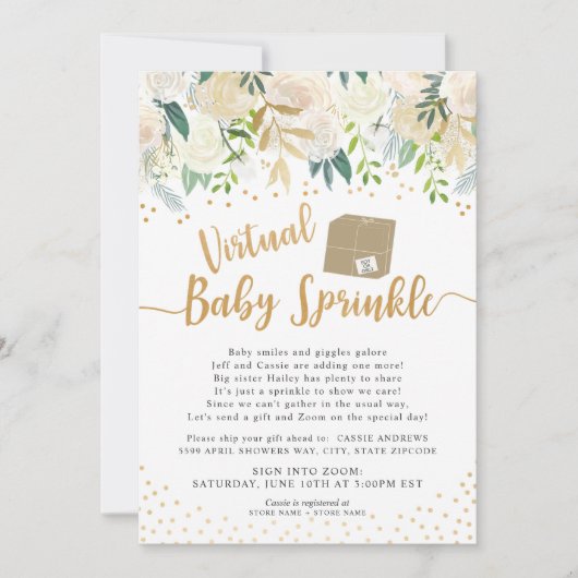 ホワイトフローラ仮想ベビースプリンクベビーシャワー 招待状 (正面)