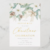 ホワイトフローラ企業の年次クリスマスパーティー金ゴールド 箔招待状 (正面)