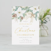 ホワイトフローラ企業の年次クリスマスパーティー金ゴールド 箔招待状 (立ち正面)