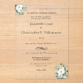 ホワイトフローラ伝統的グフォーマル結婚リーズ アクリル招待状