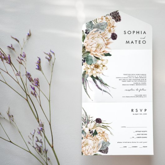 ホワイトフローラ写真シールと送信 オールインワン招待状