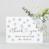 ホワイトフローラ冬ブライダルシャワー雪片 サンキューカード (スタンド正面)