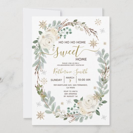 ホワイトフローラ冬引っ越し祝いパーティーパーティー 招待状 (正面)