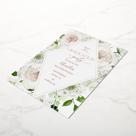 ホワイトフローラ卒業パーティホイル招待状 箔招待状 (回転した状態)