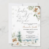 ホワイトフローラ外は寒いベイビーシャワーInvita 招待状 (正面)