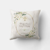 ホワイトフローラ大理石金ゴールドクロスバプテスムモノグラム クッション (裏面)