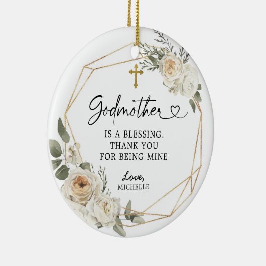 ホワイトフローラ幾何学女神クリスマスプレゼント セラミックオーナメント (右)