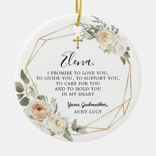 ホワイトフローラ幾何学女神Promiseギフトセラ セラミックオーナメント (正面)