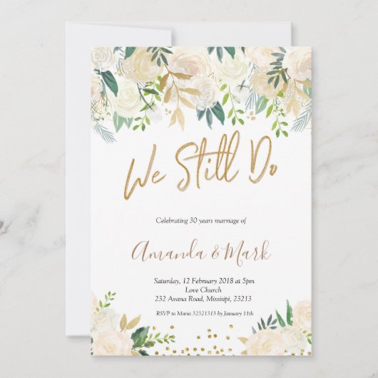 ホワイトフローラ我々はまだ結婚の記念日を行う 招待状 (正面)