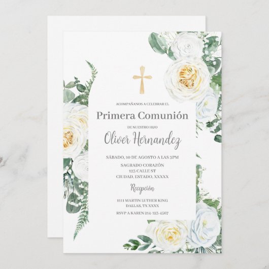 ホワイトフローラ最初の通信スペインの招待状 招待状 (正面/裏面)