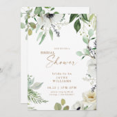 ホワイトフローラ植物ユーカリブライダルシャワー 招待状 (正面/裏面)