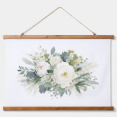 ホワイトフローラ植物水彩 吊り下げ型タペストリー (正面)