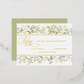 ホワイトフローラ植物野草RSVP実在金ゴールド 箔招待状ポストカード (正面/裏面)