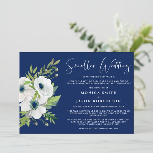 ホワイトフローラ水彩ネイビーブルースモール結婚ズ 案内状 (スタンド正面)