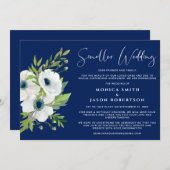 ホワイトフローラ水彩ネイビーブルースモール結婚ズ 案内状 (正面/裏面)