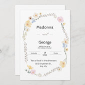 ホワイトフローラ水彩結婚式招待状 招待状 (正面/裏面)