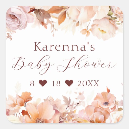 ホワイトフローラ秋ベビーシャワー封筒用シール スクエアシール (正面)