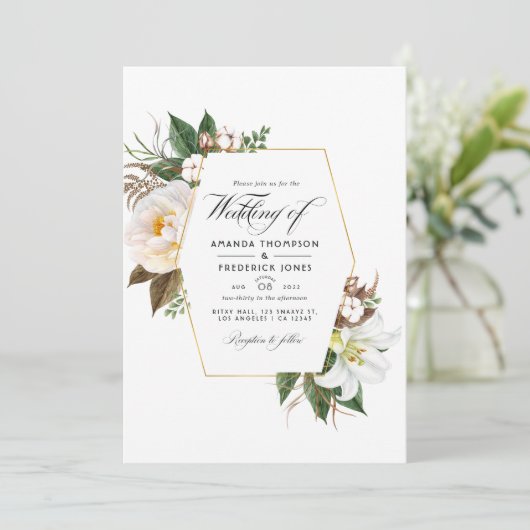 ホワイトフローラ素朴バーンカントリー結婚式の写真 招待状 (スタンド正面)