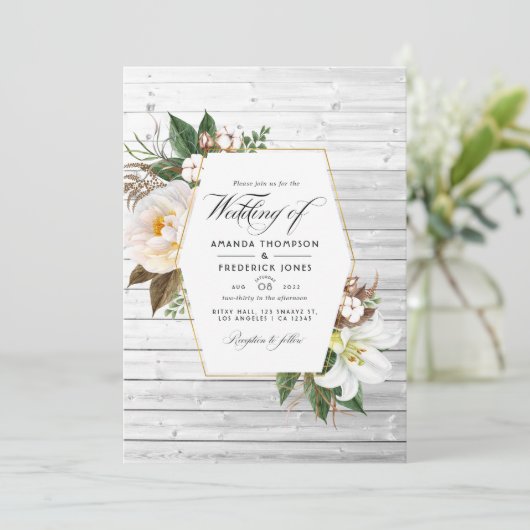 ホワイトフローラ素朴バーンドカントリー結婚式の写真Inv 招待状 (スタンド正面)