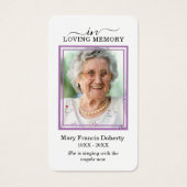 ホワイトフローラ紫フォト葬儀祈りの言葉カード (正面)