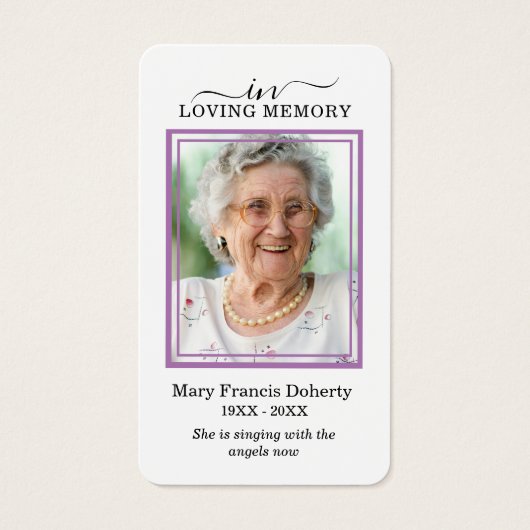 ホワイトフローラ紫フォト葬儀祈りの言葉カード (正面)