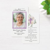 ホワイトフローラ紫フォト葬儀祈りの言葉カード (デスク)