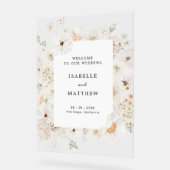 ホワイトフローラ結婚の歓迎 アクリルサイン (傾斜)