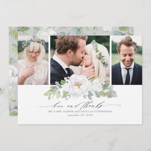 ホワイトフローラ結婚の緑の写真 サンキューカード (正面/裏面)