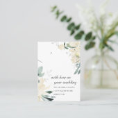 ホワイトフローラ結婚ギフトネックレスイヤリングカード プレイスカード (スタンド正面)