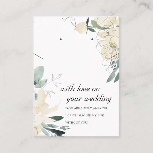 ホワイトフローラ結婚ギフトネックレスイヤリングカード プレイスカード (正面)