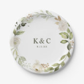 ホワイトフローラ結婚グリーンブライダルシャワー ペーパープレート (正面)