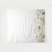 ホワイトフローラ結婚グリーンリーの写真背景 タペストリー (正面(横))