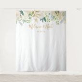 ホワイトフローラ結婚グリーンリーの写真背景 タペストリー (正面)