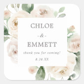 ホワイトフローラ結婚ズケーキボックスの好意ステッカー スクエアシール (正面)