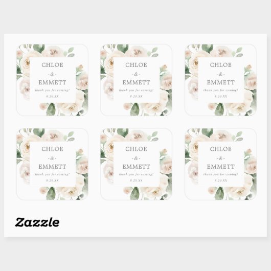 ホワイトフローラ結婚ズケーキボックスの好意ステッカー スクエアシール (シート)