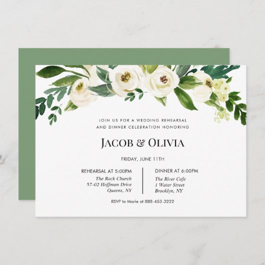 ホワイトフローラ結婚ズリハーサルディナー招待状 招待状 (正面/裏面)