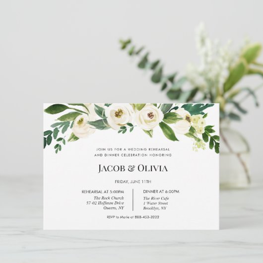 ホワイトフローラ結婚ズリハーサルディナー招待状 招待状 (スタンド正面)