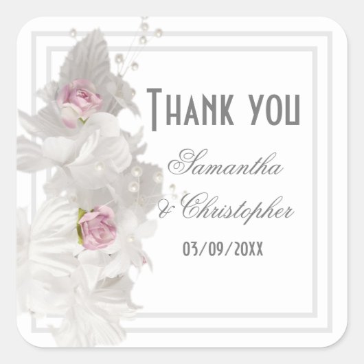 ホワイトフローラ結婚ブライダルの感謝していユーザ スクエアシール (正面)