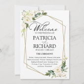 ホワイトフローラ結婚式プログラムカード 招待状 (正面)
