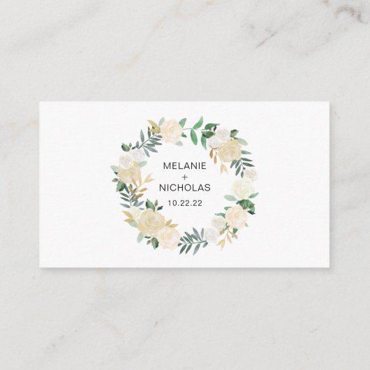 ホワイトフローラ結婚金ゴールドのウェブサイトまたは情報カード エンクロージャーカード (裏面)