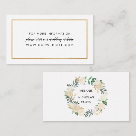 ホワイトフローラ結婚金ゴールドのウェブサイトまたは情報カード エンクロージャーカード (正面/裏面)