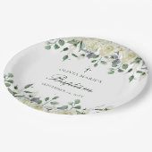 ホワイトフローラ緑シンプルのモダン洗礼 ペーパープレート (アングル)