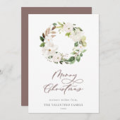 ホワイトフローラ緑リースクリスマススクリプト シーズンカード (正面/裏面)