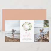 ホワイトフローラ緑リースクリスマスフォト シーズンカード (正面/裏面)