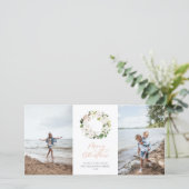 ホワイトフローラ緑リースクリスマスフォト シーズンカード (スタンド正面)