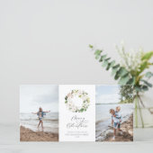 ホワイトフローラ緑リースクリスマスフォト シーズンカード (スタンド正面)