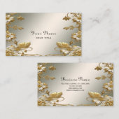 ホワイトフローラ華美金ゴールド名刺 名刺 (正面/裏面)